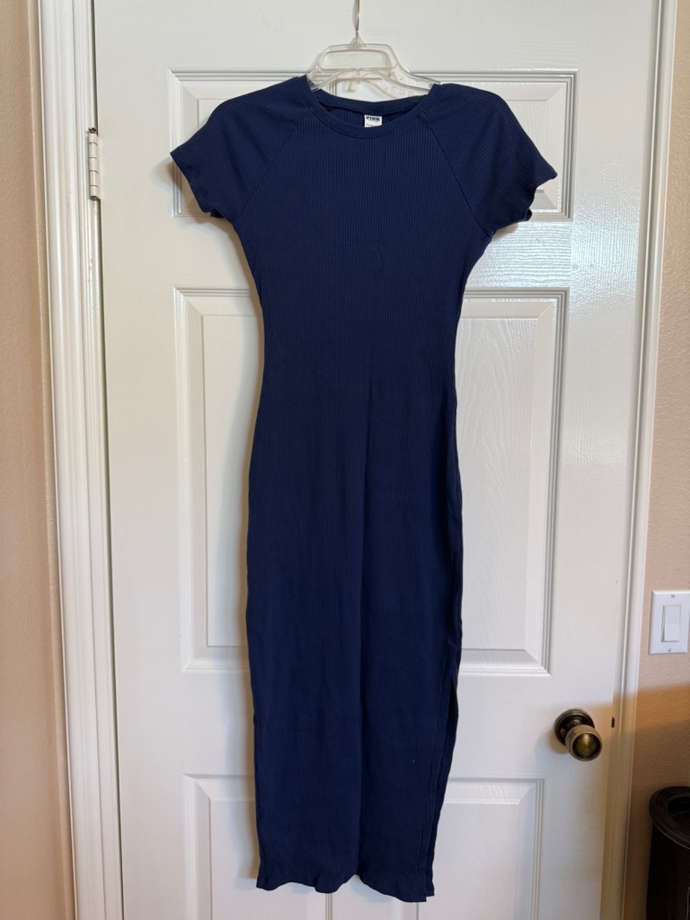 PINK VICTORIA’S SECRET Navy Ribbed Short-Sleeve Bodycon Maxi Dress Small